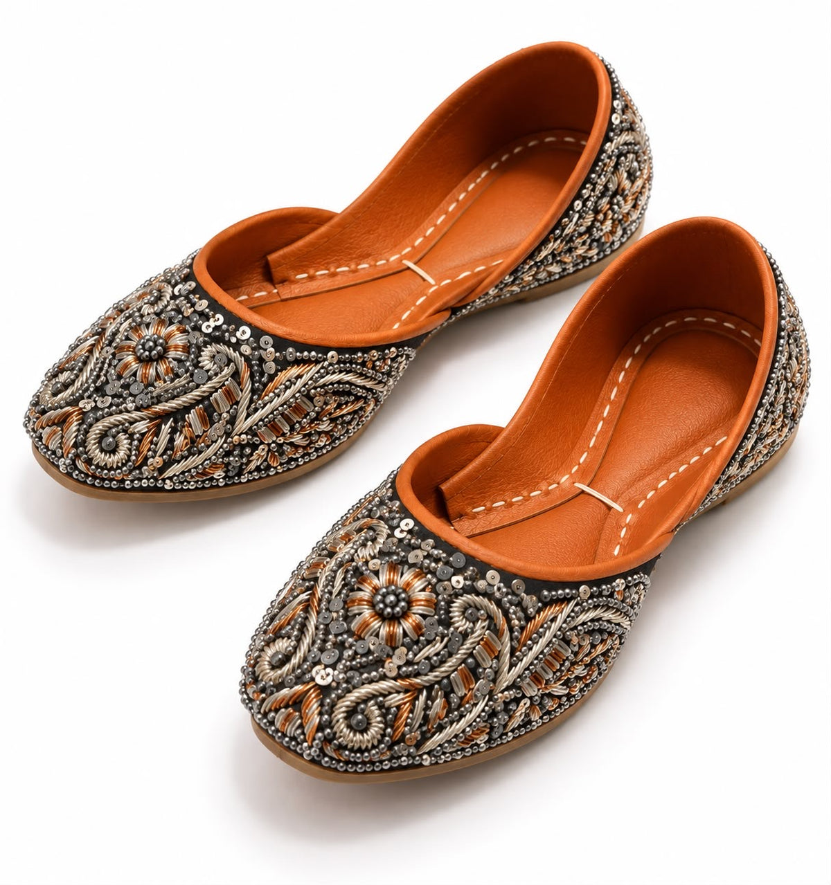 Women’s Embellished Embroidered Flats – Intricate Floral Beaded Slip-On Shoes