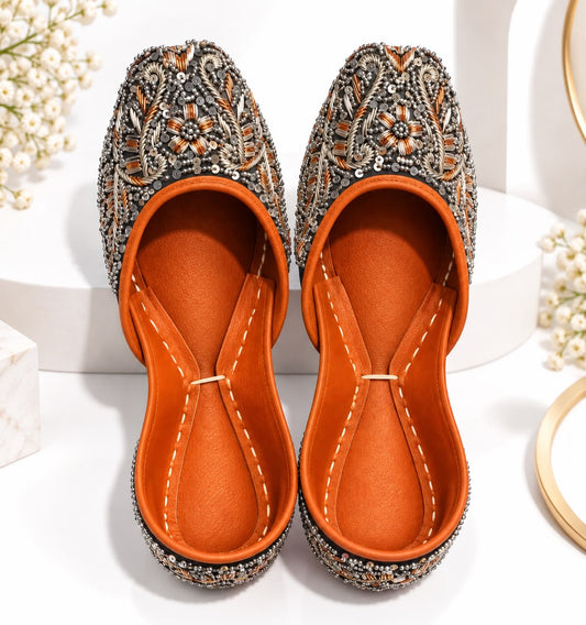 Women’s Embellished Embroidered Flats – Intricate Floral Beaded Slip-On Shoes