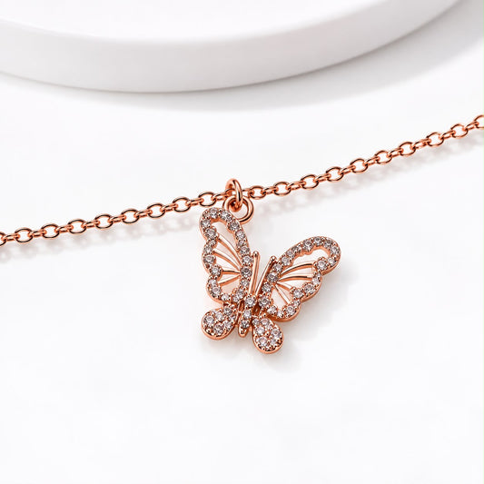 Rose Gold Butterfly Crystal Charm Anklet