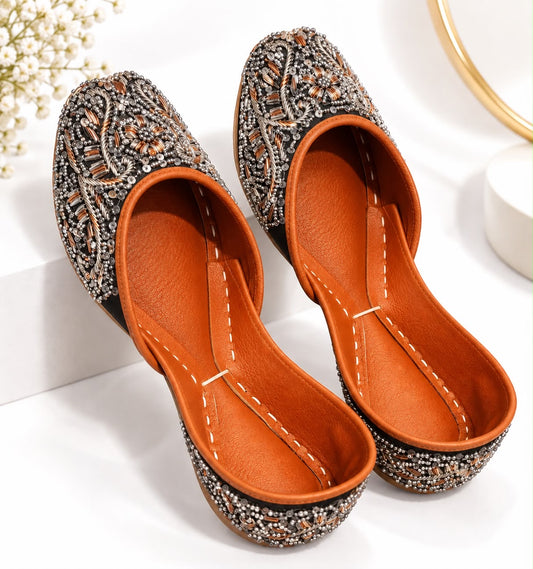 Women’s Embellished Embroidered Flats – Intricate Floral Beaded Slip-On Shoes