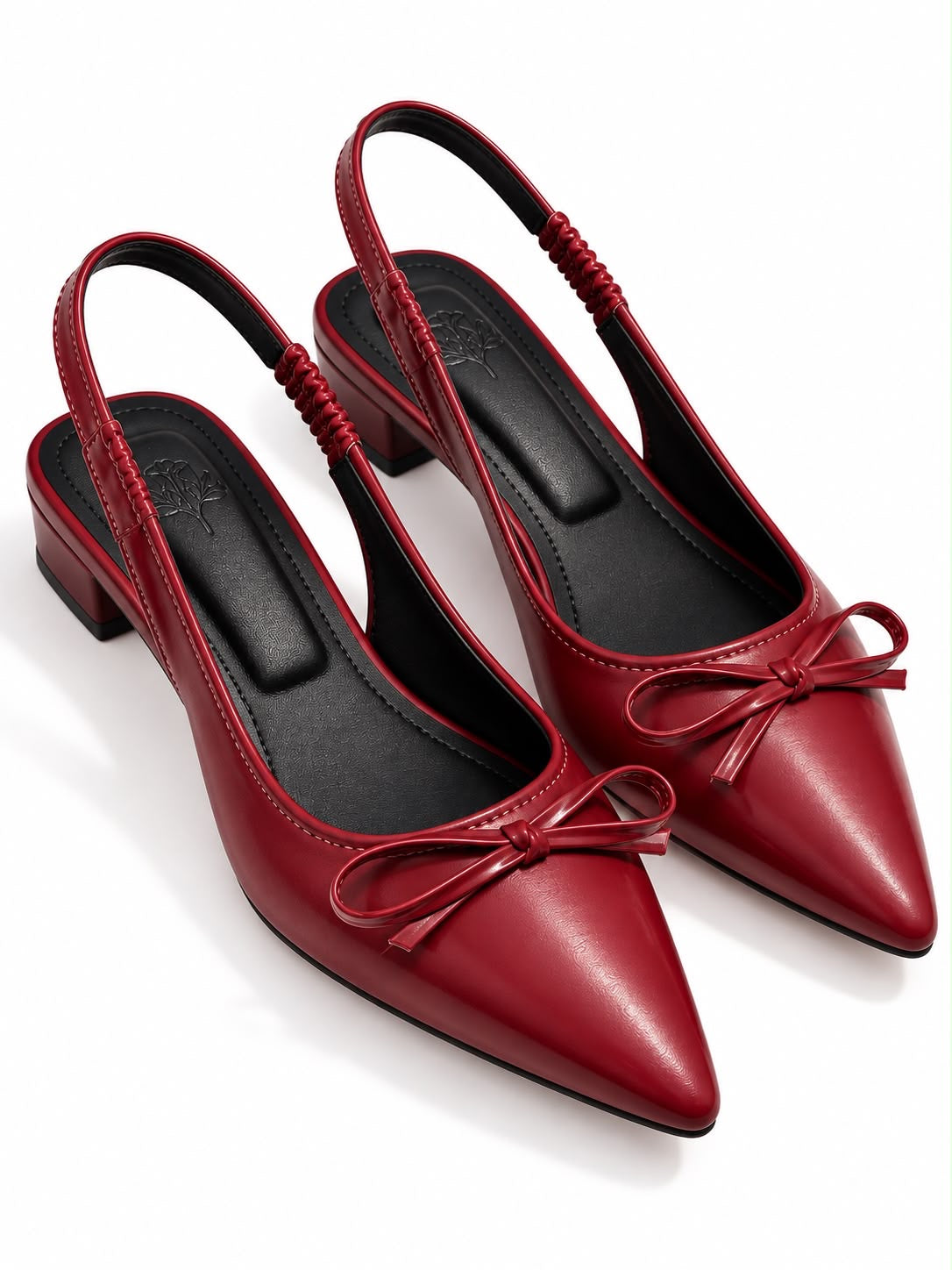 Women’s Burgundy Red Bow Slingback Heels – Pointed Toe Block Heel