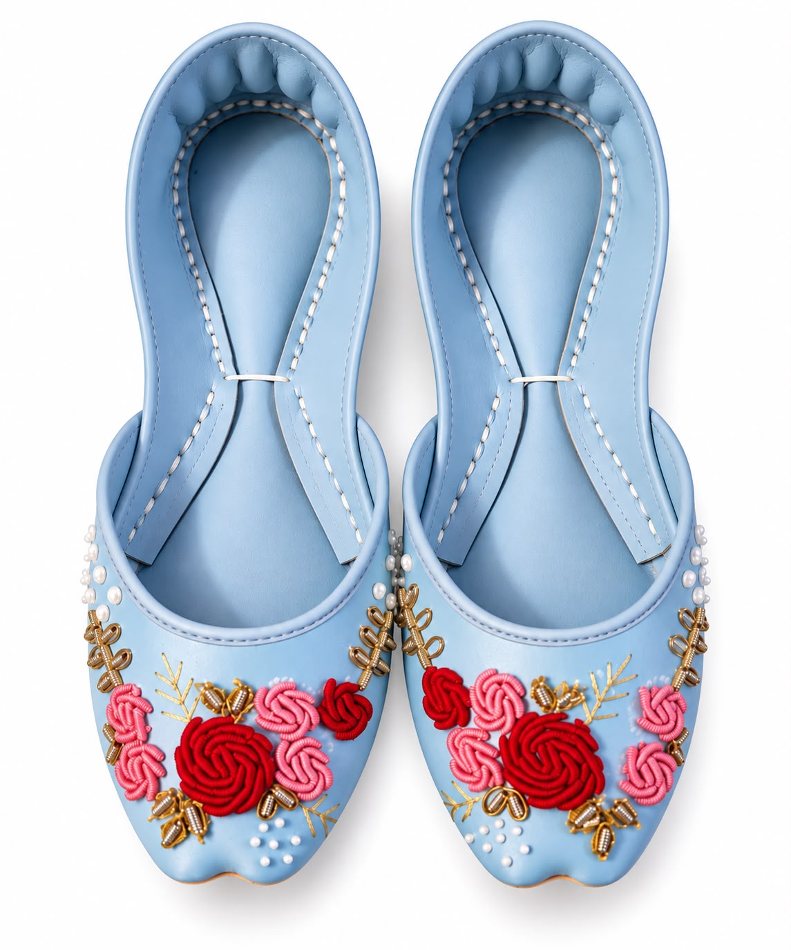Blue Floral Embroidered Flat