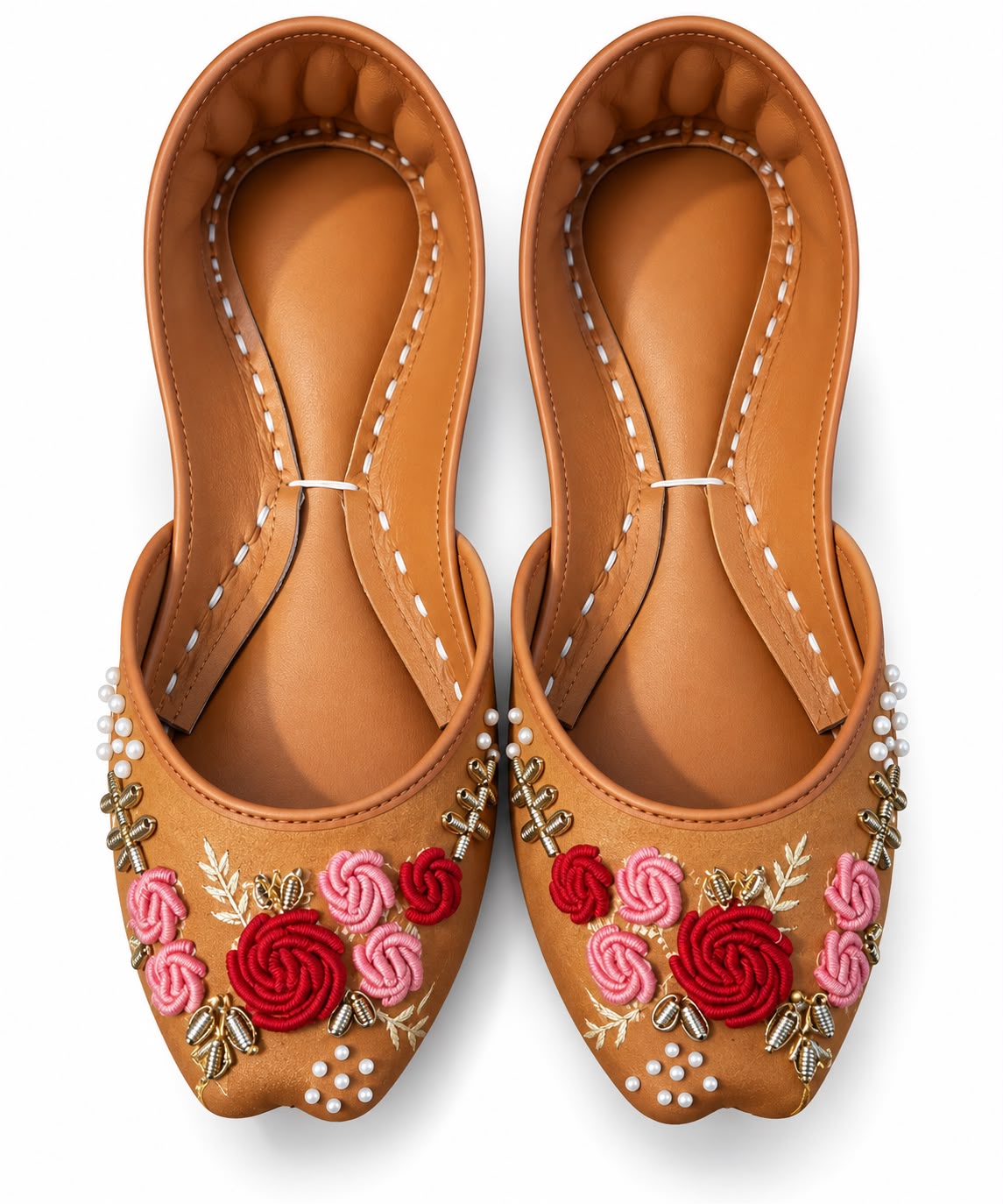 Tan Floral Embroidered Flat