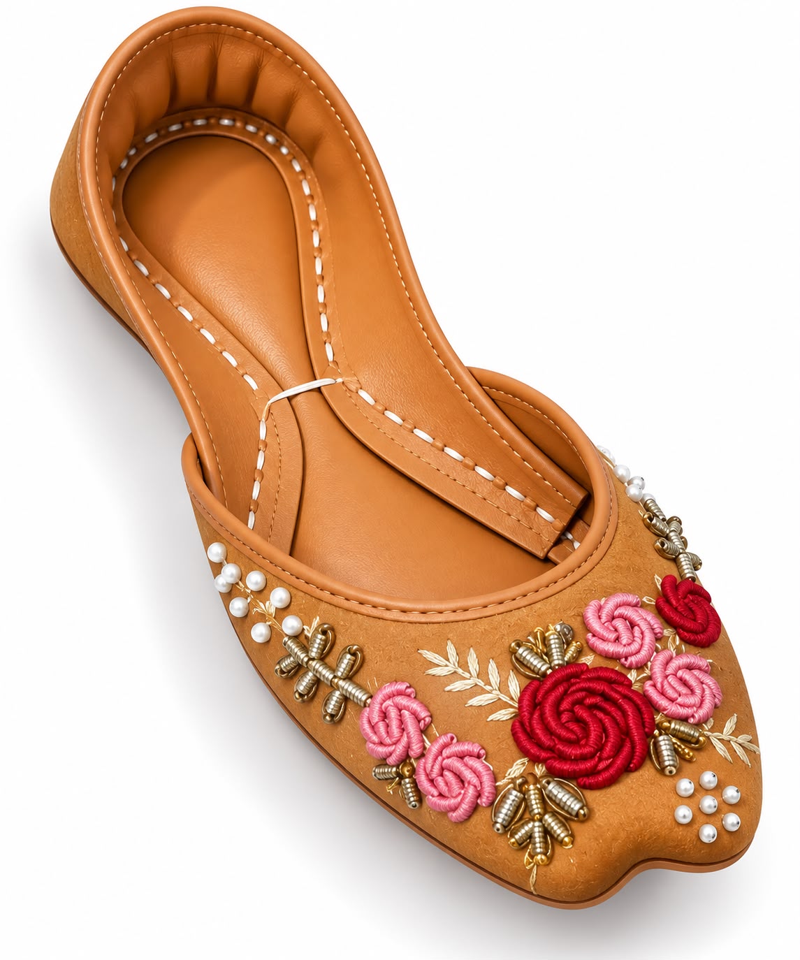 Tan Floral Embroidered Flat