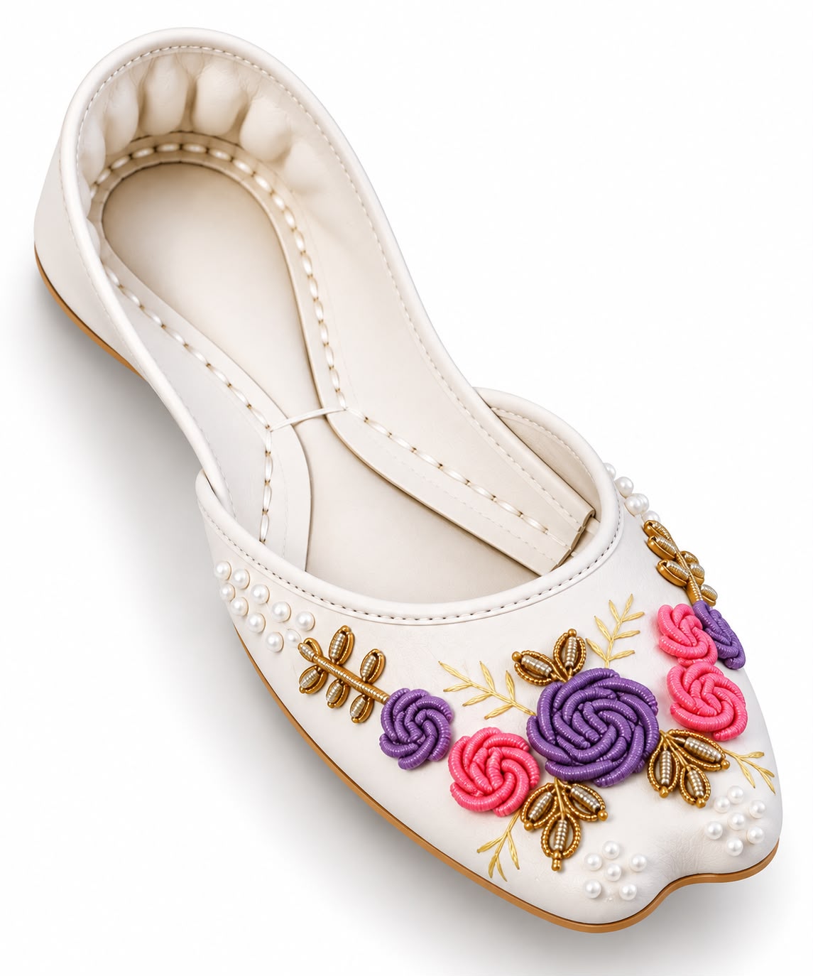 White Floral Embroidered Flat