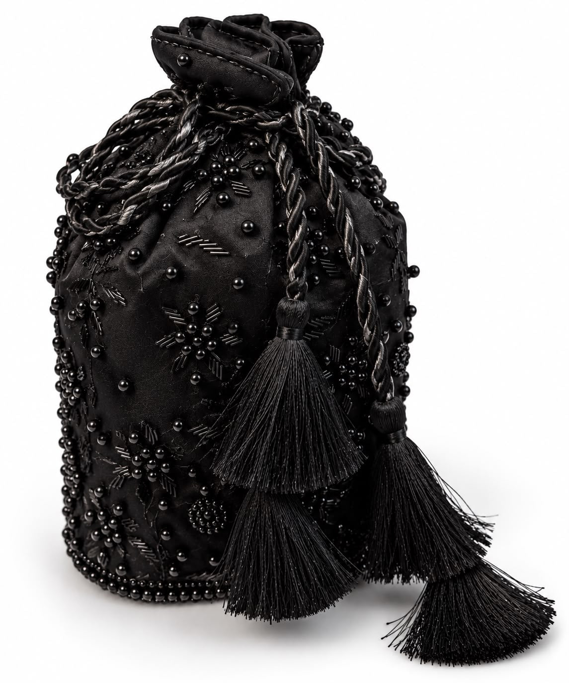 Black Beaded Tassel Pouch