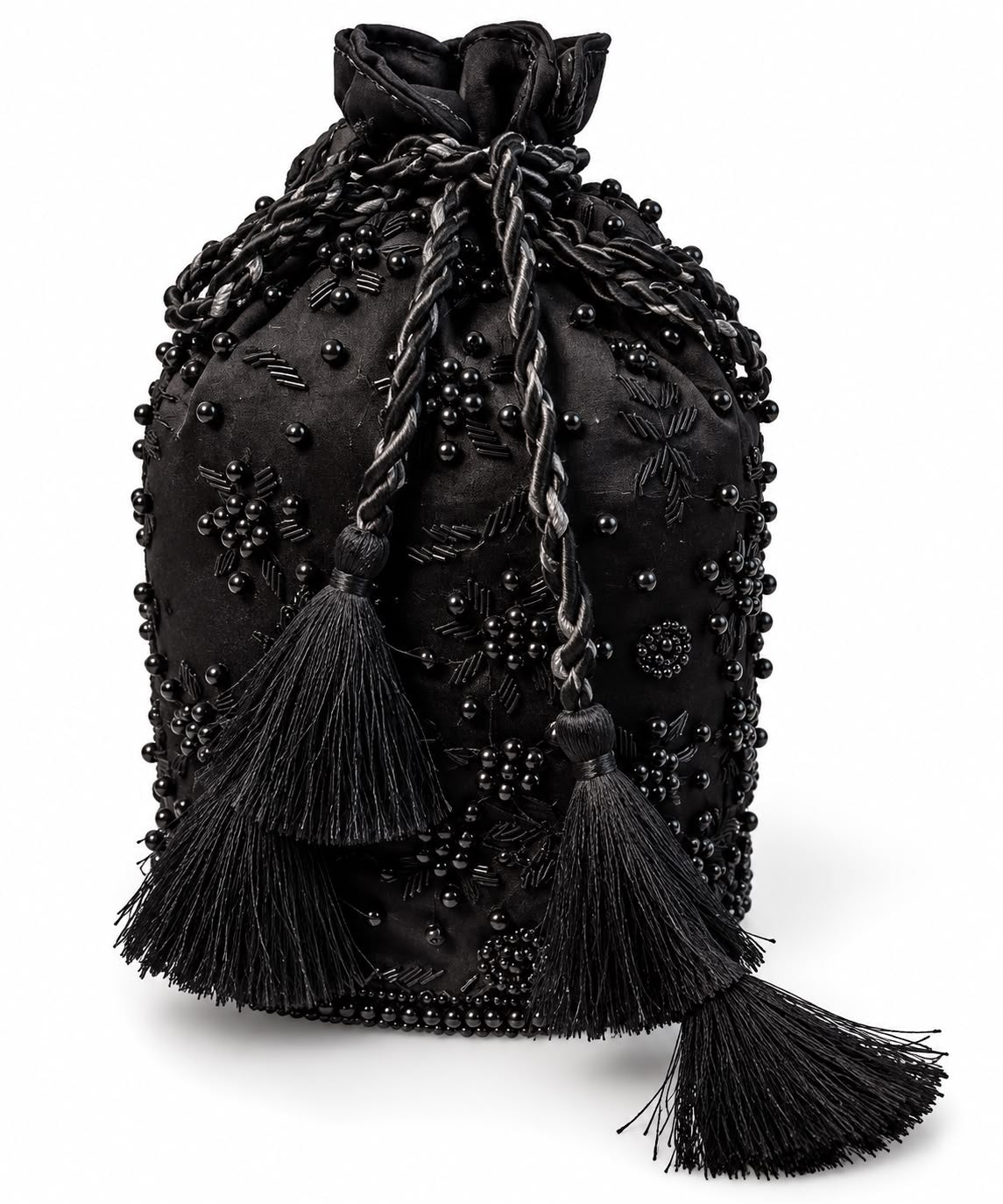 Black Beaded Tassel Pouch